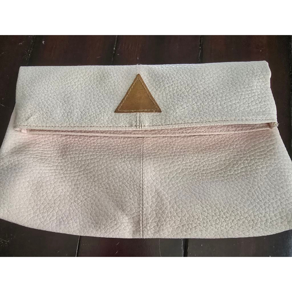 Women's Pastel Pink Pebble Faux Leather Foldover Clutch Brown Geo Accent Summer